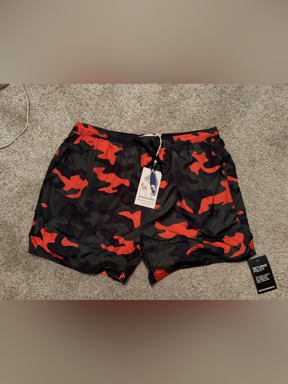 River Island Red & Black Camo Swim Shorts